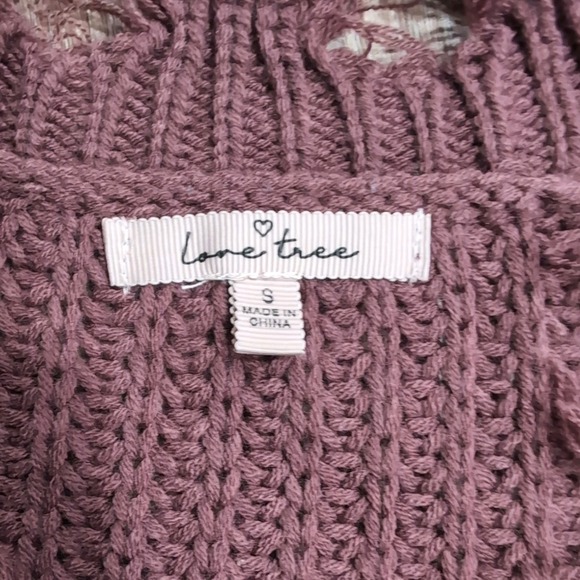 Love Tree Cropped Sweater Knitted Frayed Edge V-Neck Long Sleeves maroon Size S - Picture 3 of 7